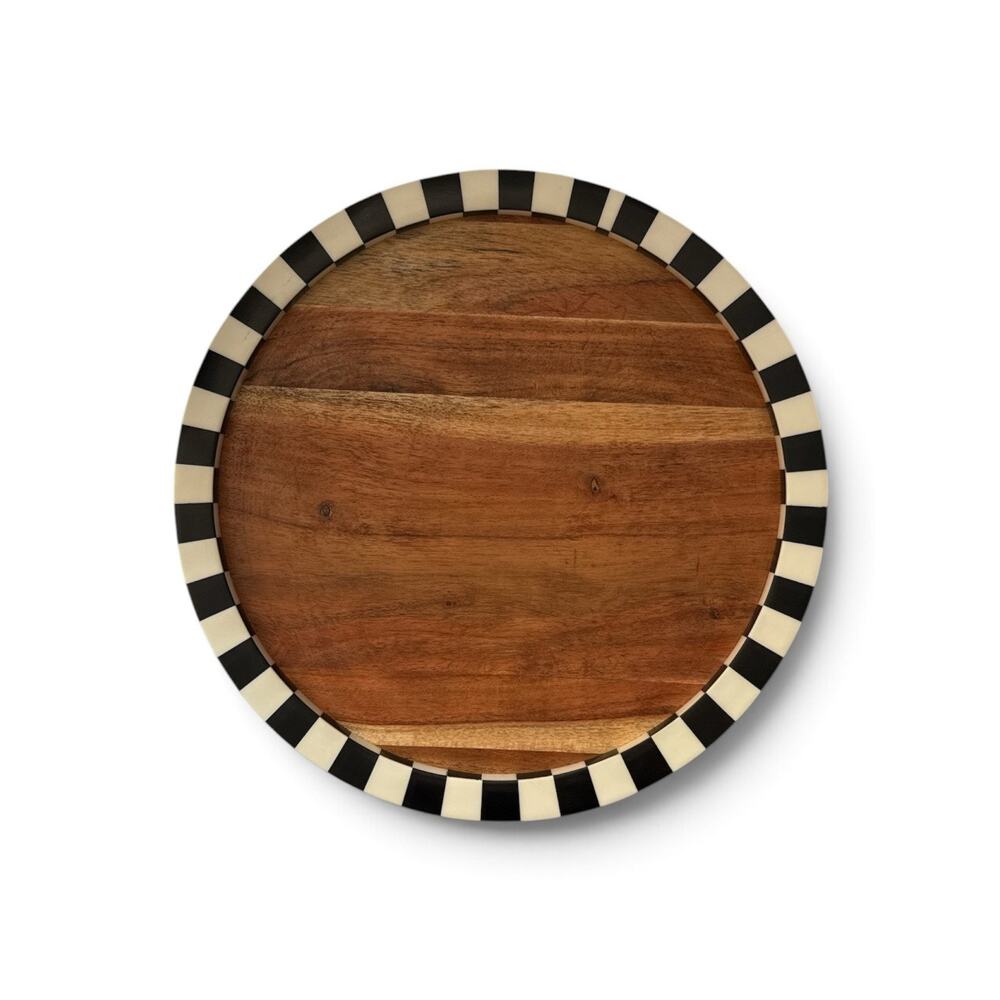 Lazy Sussan Courtly Checkered Black White Tile Wooden Tray 12” - Picture 5 of 11